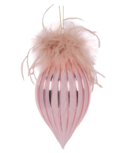 Feather Topped Blush Drop Bauble