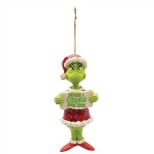 *Jim Shore Collectible - 14CM BEWARE A GRINCH lives here hanging ornament