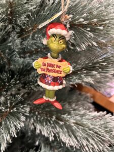 *Jim Shore Collectible - 12CM GRINCH I`M HERE for the presents hanging ornament