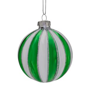 *Green & White Striped Glass BAUBLE