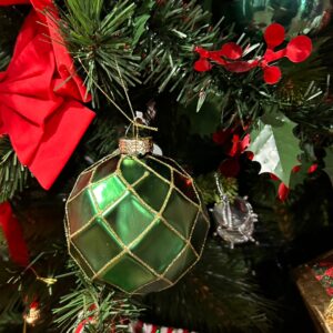 *12CM CHRISTMAS GREEN MERCURY QUILTED BAUBLE WITH GOLD EDGING