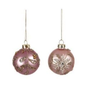 MATTE PINK GLASS BAUBLE with pattern, 6CMS