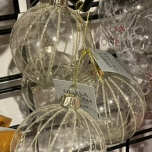 GISELA GRAHAM SILVER GLITTER STRIPES ON CLEAR BAUBLE