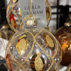 Gisele Graham Gold leaf and gold glitter clear bauble, 8cms