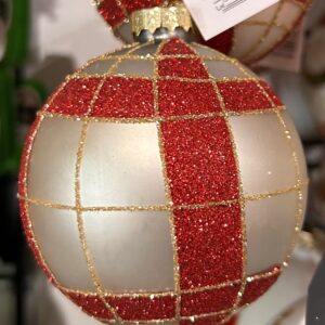 Red and gold check on champagne bauble, 8cm