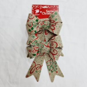 Burlap bows with red and green christmas motifs, set of 2