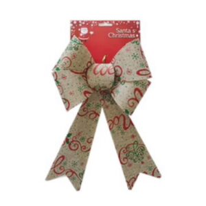 Large Burlap Bow with red and green christmas glitter motif