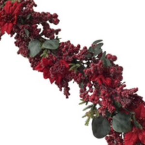 6 FT RED berry and poinsietta garland