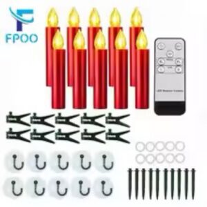 *Red LED candles with warm white flame, set of 10, clip on