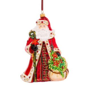 *Santa with sack of wreaths glass ornament, 19cms, hand painted